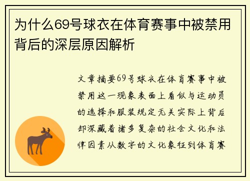 为什么69号球衣在体育赛事中被禁用背后的深层原因解析